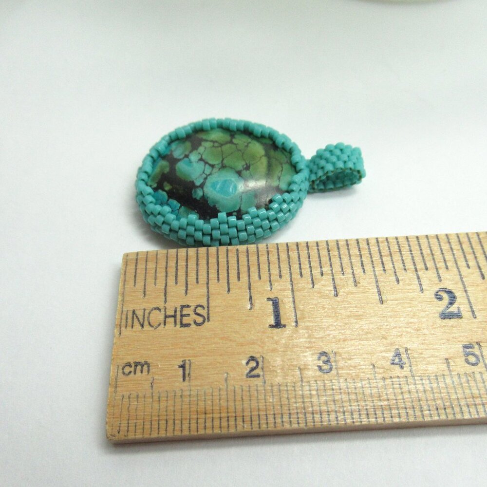 Handstitched Turquoise pendant - Picture 6 of 12